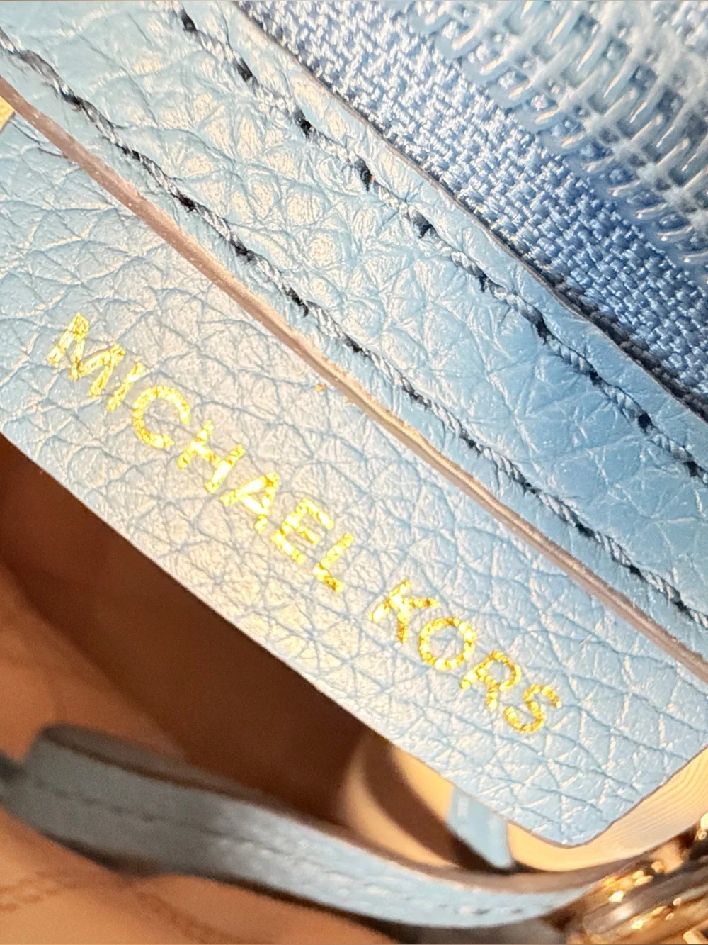 Michael Kors Blue Pebbled Leather Large Tote Shoulder Bag Chain Strap purse